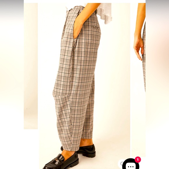Free People Plaid Gray Baggy Relaxed Mid Rise Turning Point Trousers Pant Size 0 - Picture 3 of 7